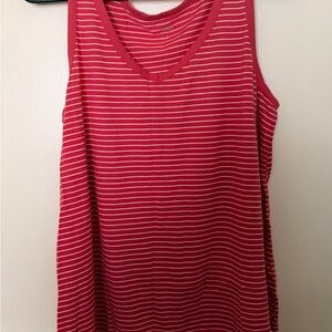 Striped Sleeveless V-Neck Tank Top - Red/White